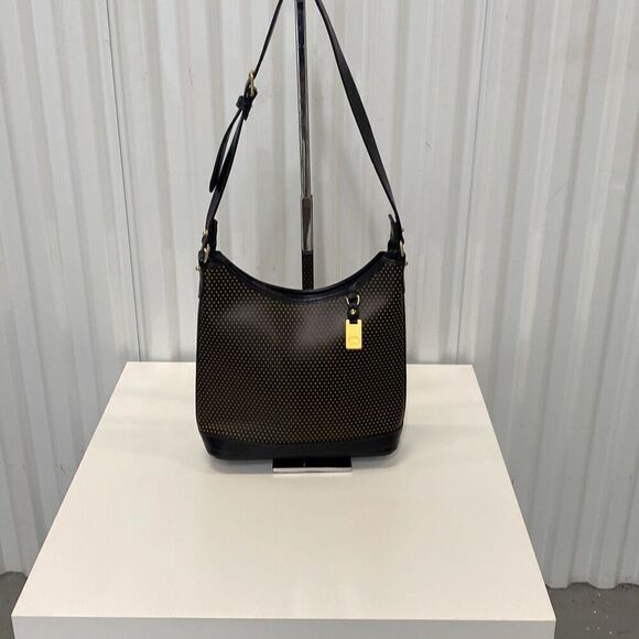 Dooney & Bourke Handbags - Vintage 90s Dooney and Bourke Cabrio perforated, yellow dot and black shoulder b
